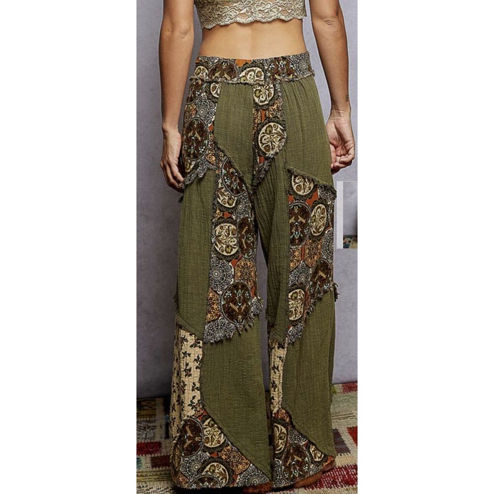 POL Double Gauze Patchwork Pants in Olive - Picture 2 of 6